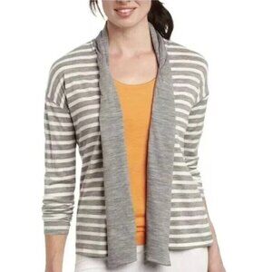 ICEBREAKER 100% Wool Villa Wrap Open Front Cardigan Metro Snow Stripe Outdoor S